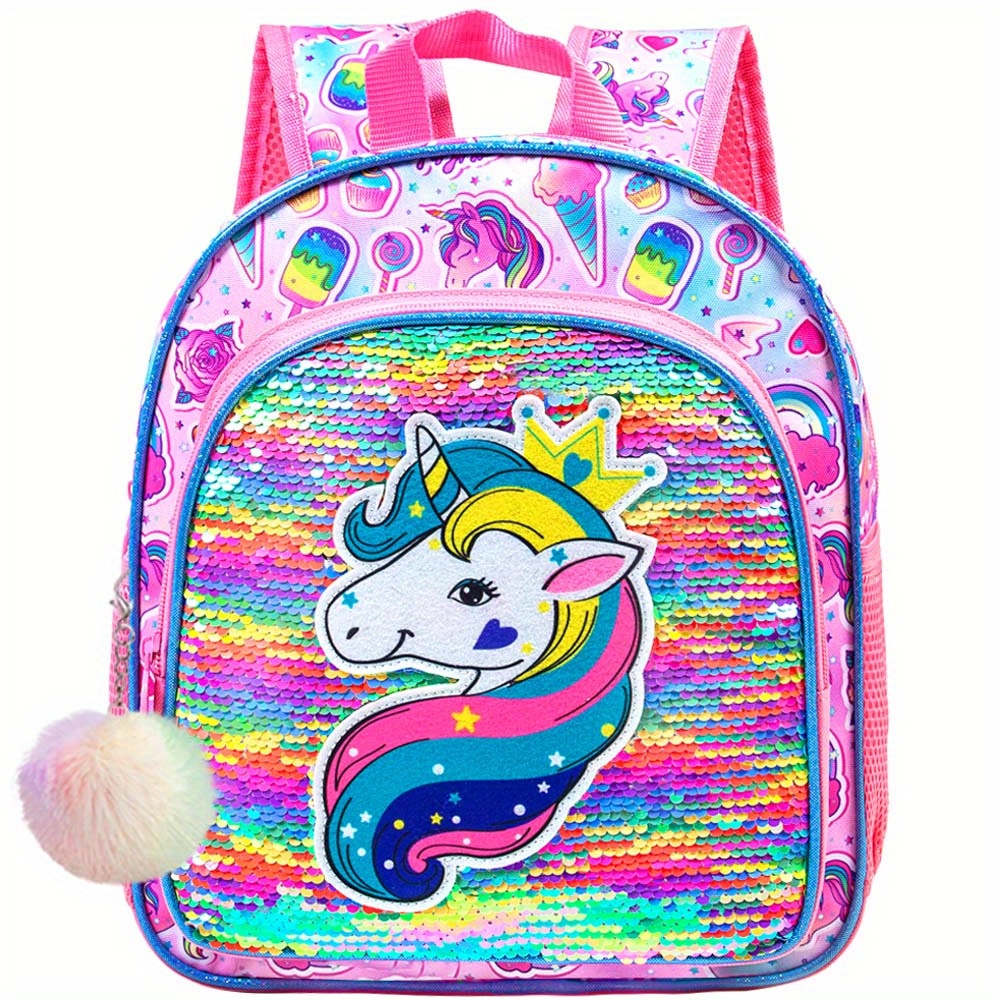 School Bag Set Cartoon Unicorn Sequin Backpack Lunch Bag - Temu