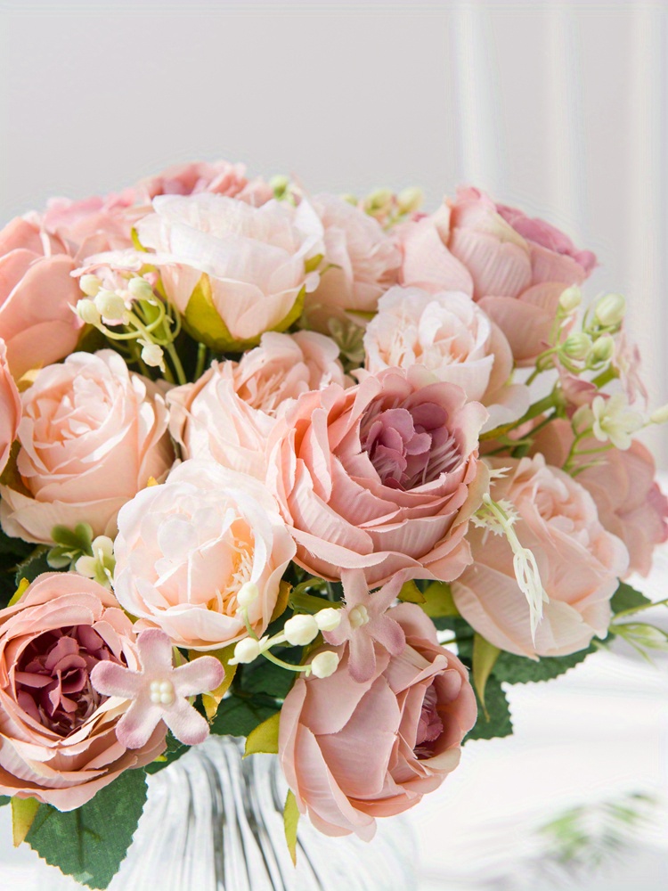 Carlita's Blooms 15 rosas artificiales de seda, ramo de flores artificiales  de color desnudo, flores de rosas largas, para arreglos de bodas, centros
