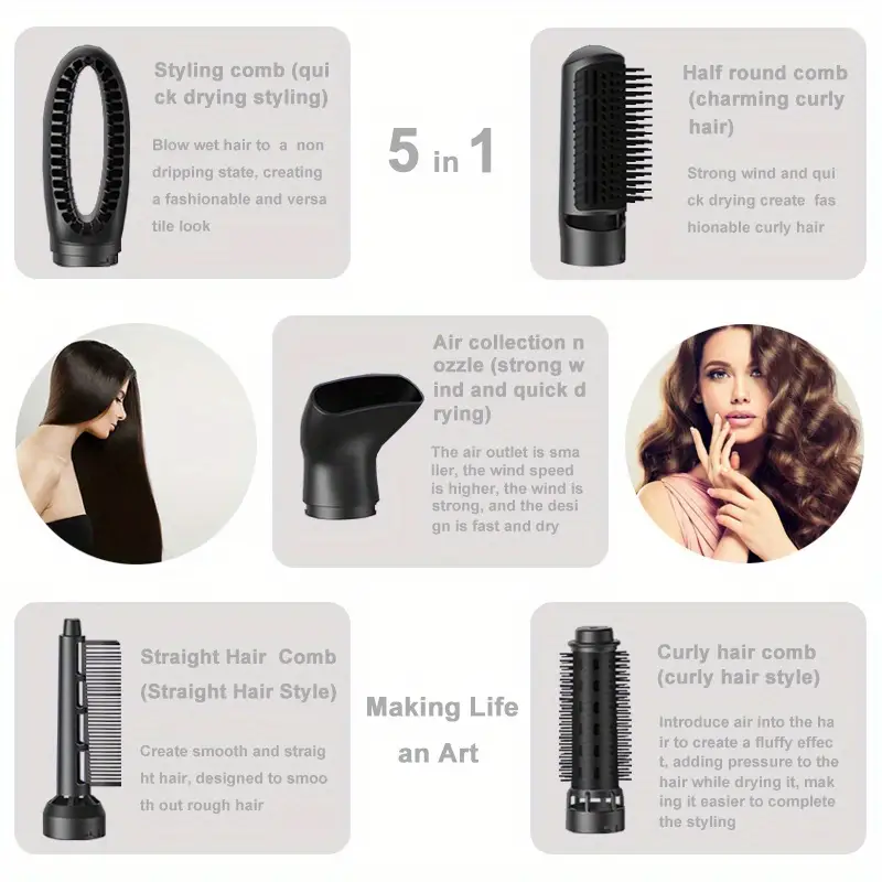 hair dryer brush 5 in 1 hair dryer hot air brush hair styler one step hair blowout volumizer for straightening curling drying combing details 1