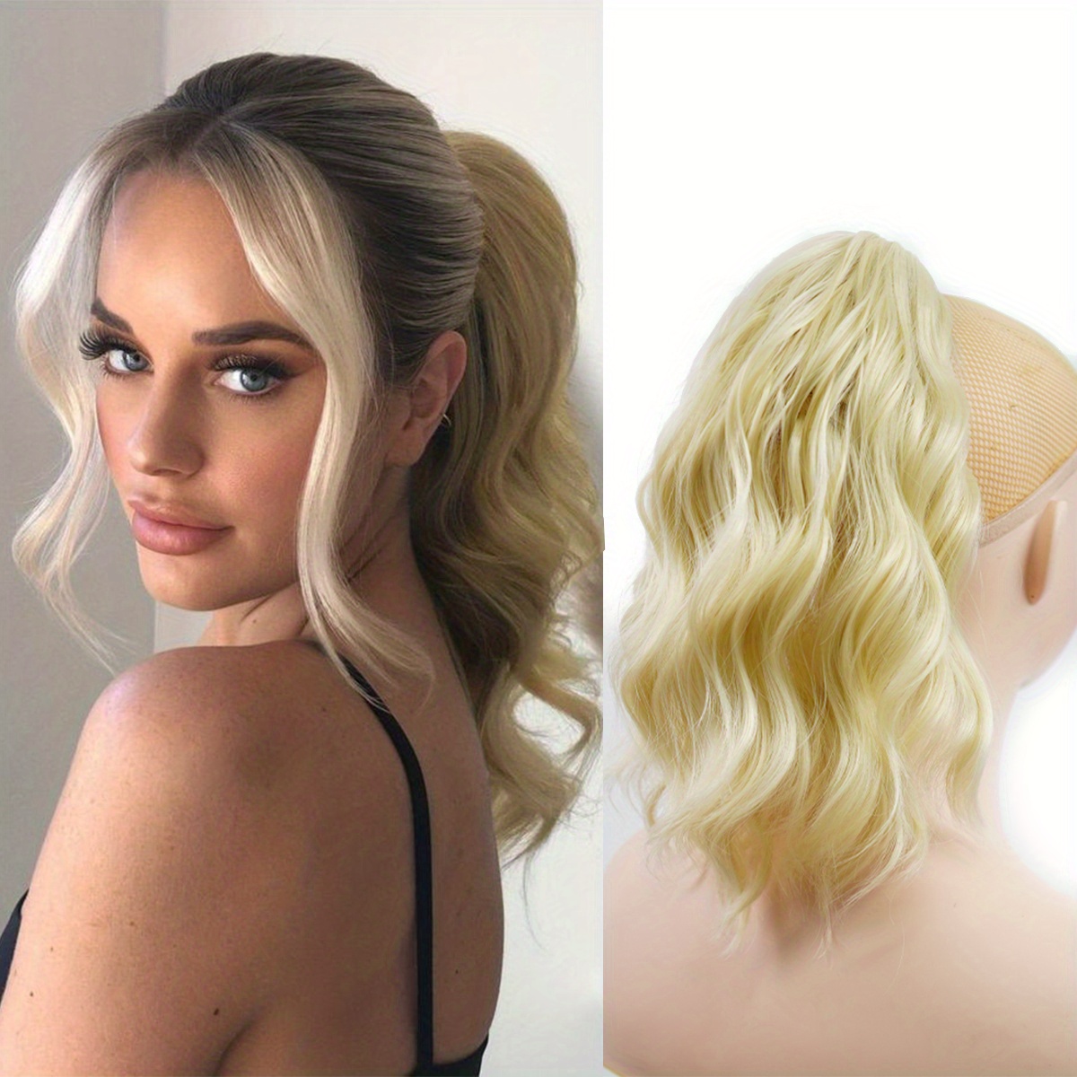Water Wavy Ponytail Extension, 14 Inch Dirty Blonde