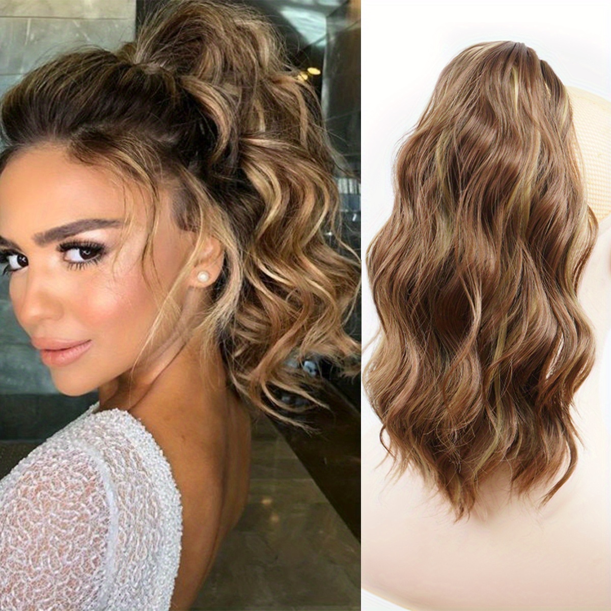 Water Wavy Ponytail Extension, 14 Inch Dirty Blonde