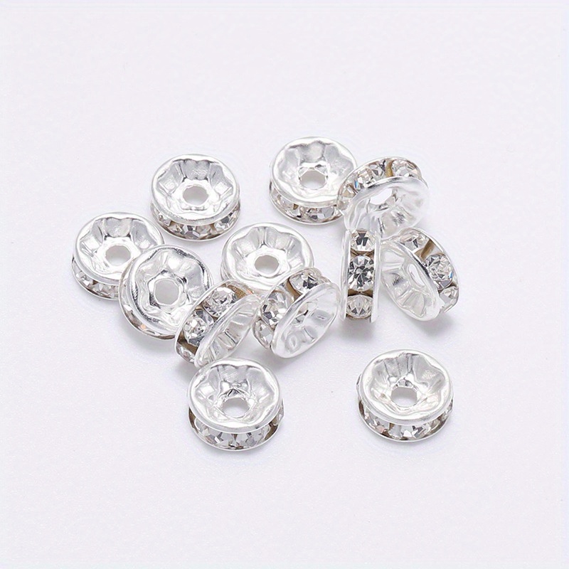 Allb 100pcs Rondelle Spacer Beads 8mm Silver Plated Czech Crystal Rhinestone for Jewelry Making Loose Beads for Bracelets