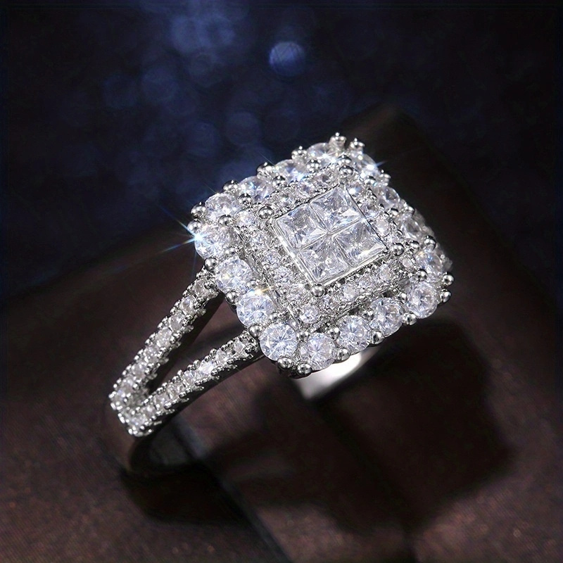 Square Shape Synthetic Zirconia Bridal Wedding Ring
