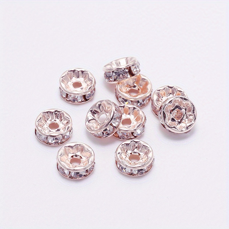 20 Pcs Rose Gold Clear Rhinestone Rondelle Spacer Beads 6mm X 3mm Grade AAA  Hole Size: 1mm Straight Edge 