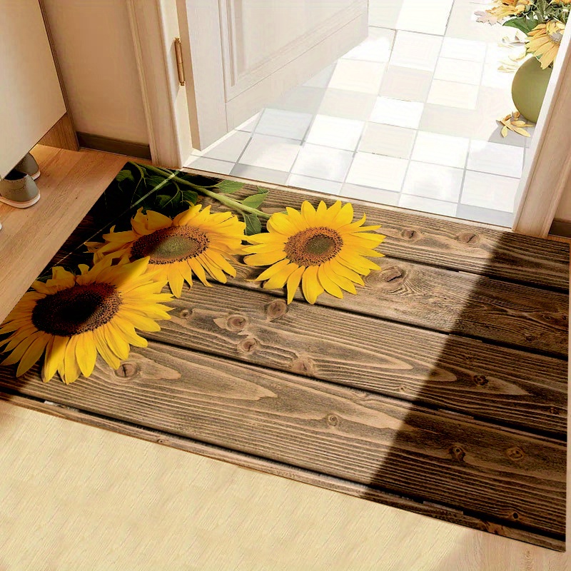  Alfombra de pasillo personalizada con diseño de girasol de  madera, con parte trasera de goma, alfombra de pasillo personalizada para  alfombra de cocina, antideslizante, lavable, alfombra personalizada de 2 x 6