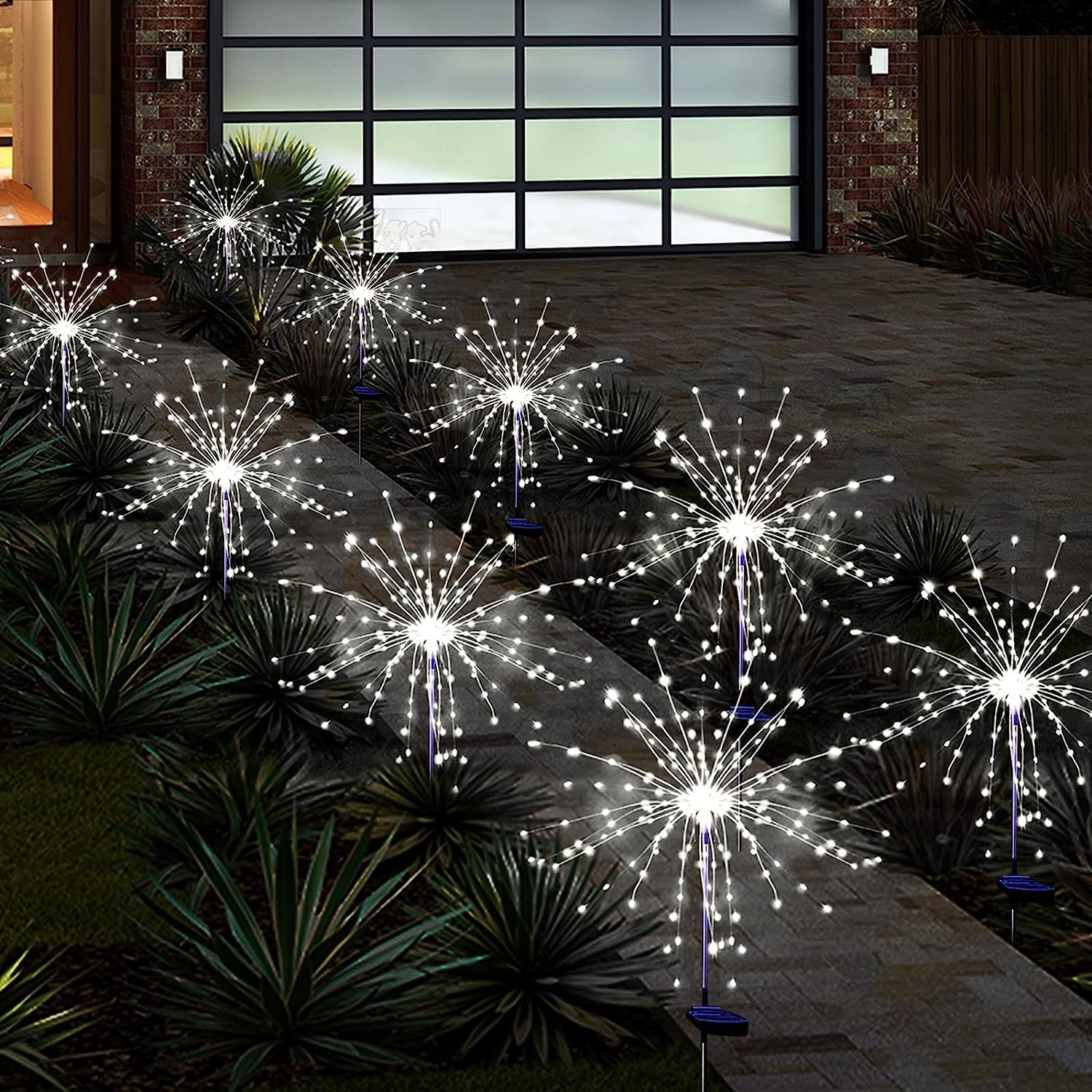 2pack solar garden lights firework lights outdoor waterproof lights 8 lighting modes for garden patio yard flowerbed party warm white multicolor cold white details 3