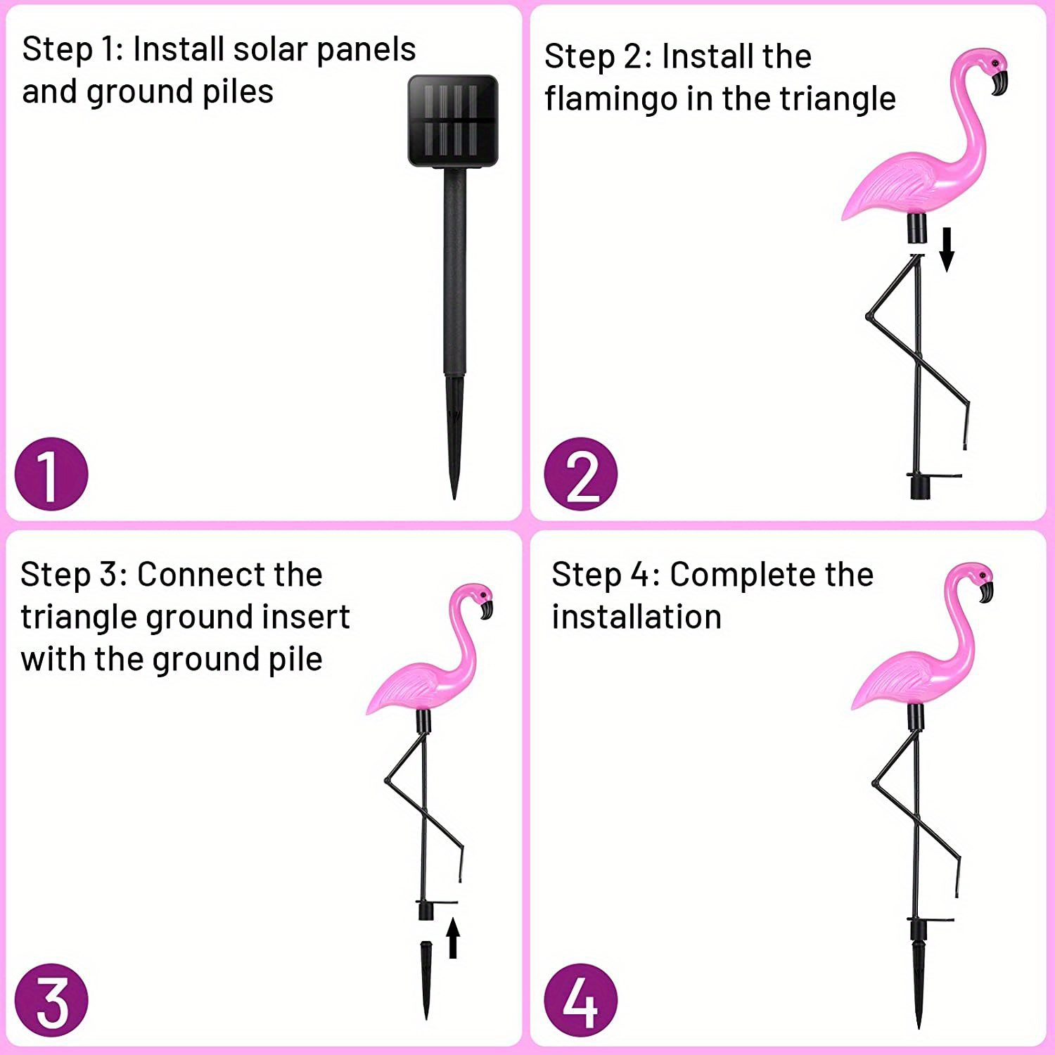 3pcs garden outdoor flamingo led stake lights solar powered waterproof for garden lawn patio pond backyard decor details 2