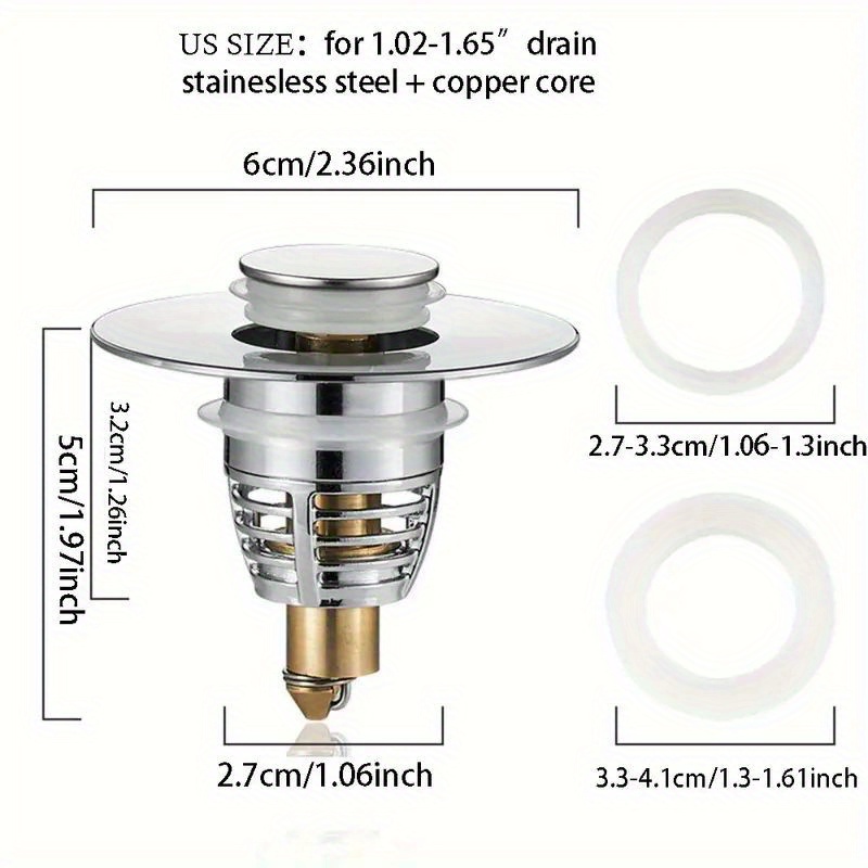 Stainless Steel Bathroom Sink Drain Stopper, Universal Basin Pop-up Bounce  Core Basin Drain Filter With Hair Catcher, Sink Strainer Bathtub Plug Stopper  Bathroom Tool, Bathtub Shower Sink Filter (for ) - Temu