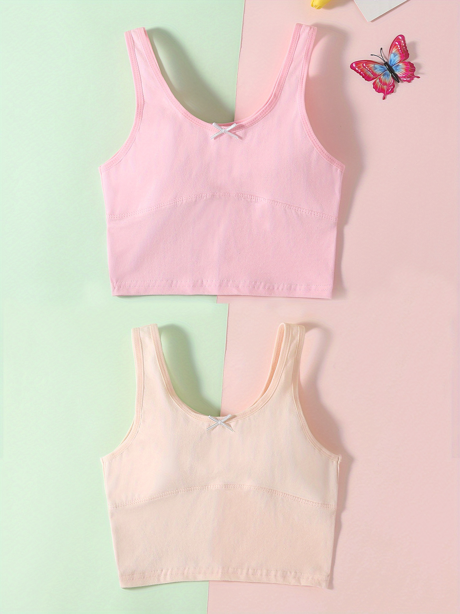 Girl's Cotton Bralette Solid Color Bra Padded Tank Top Comfy