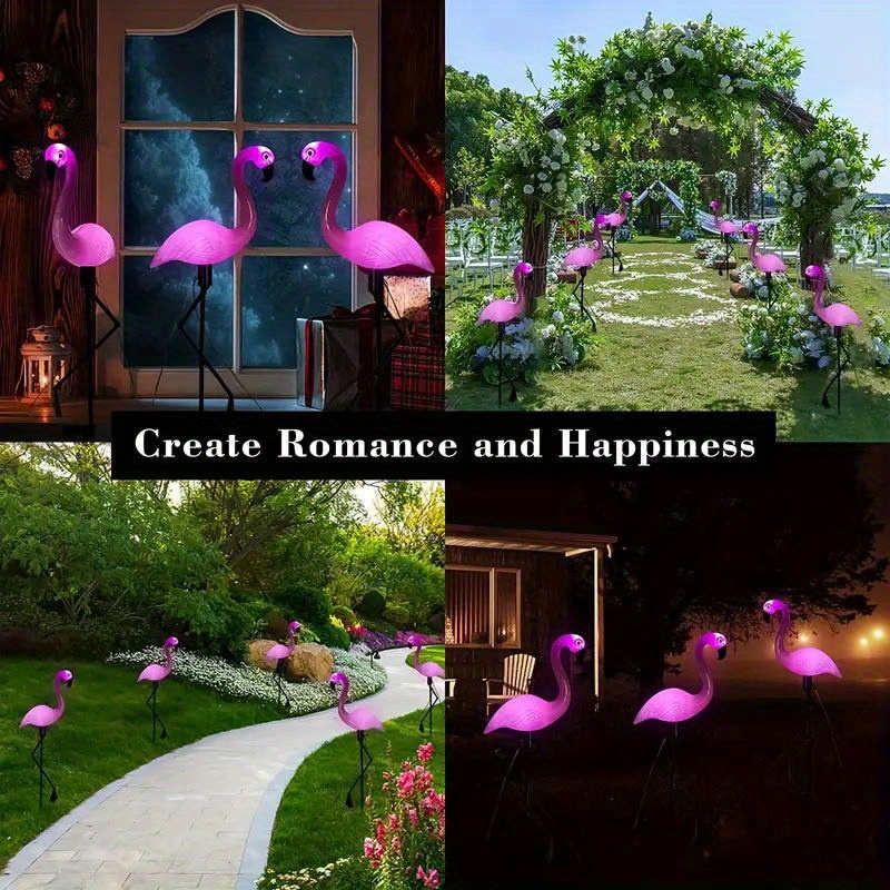 3pcs garden outdoor flamingo led stake lights solar powered waterproof for garden lawn patio pond backyard decor details 7