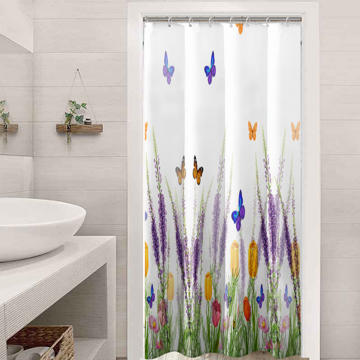 Cortina de ducha PEVA, cortinas de ducha impermeables semitransparentes  para baño, cortina de baño con ganchos, cortina de baño de encaje, flores