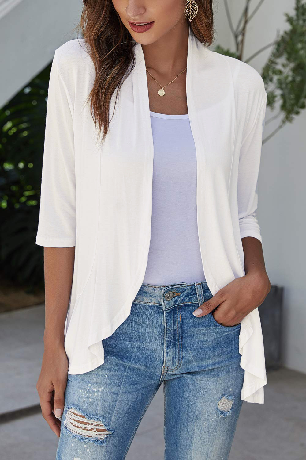 Curve Waterfall Front Jersey Cardigan In Navy - Originals UK - Foto 7