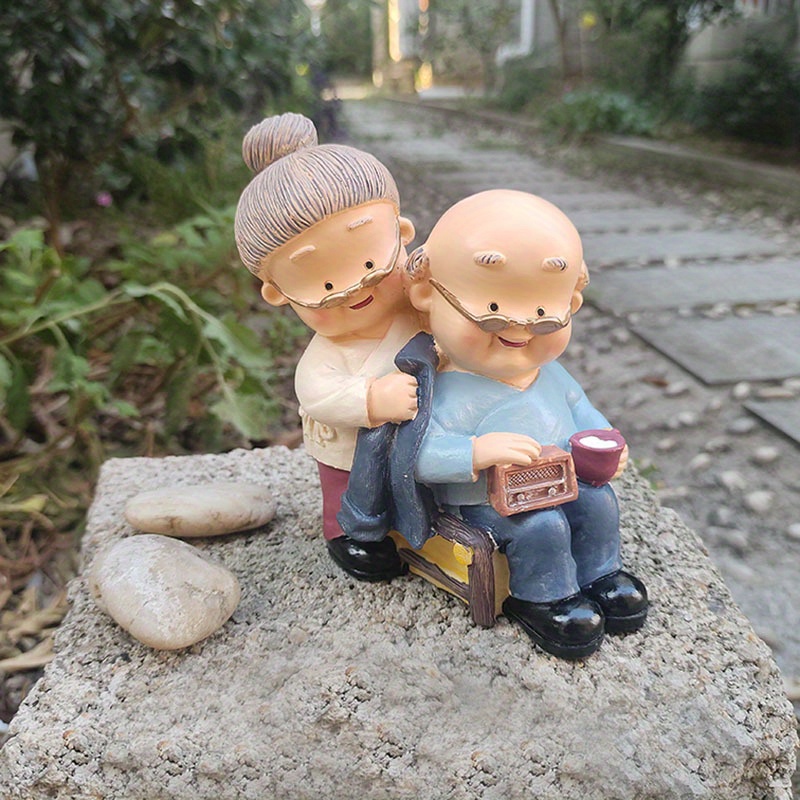 Mini Park Bench Grandpa Grandma Model Miniature Plastic Garden Statues  Landscape Garden Decor Ornament Sculptures