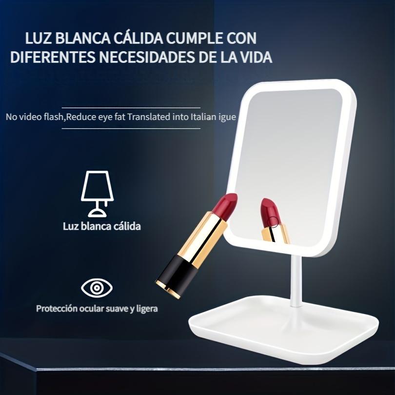 Espejo Maquillaje Luz Led Pantalla Táctil Recargable Usb - Temu Chile
