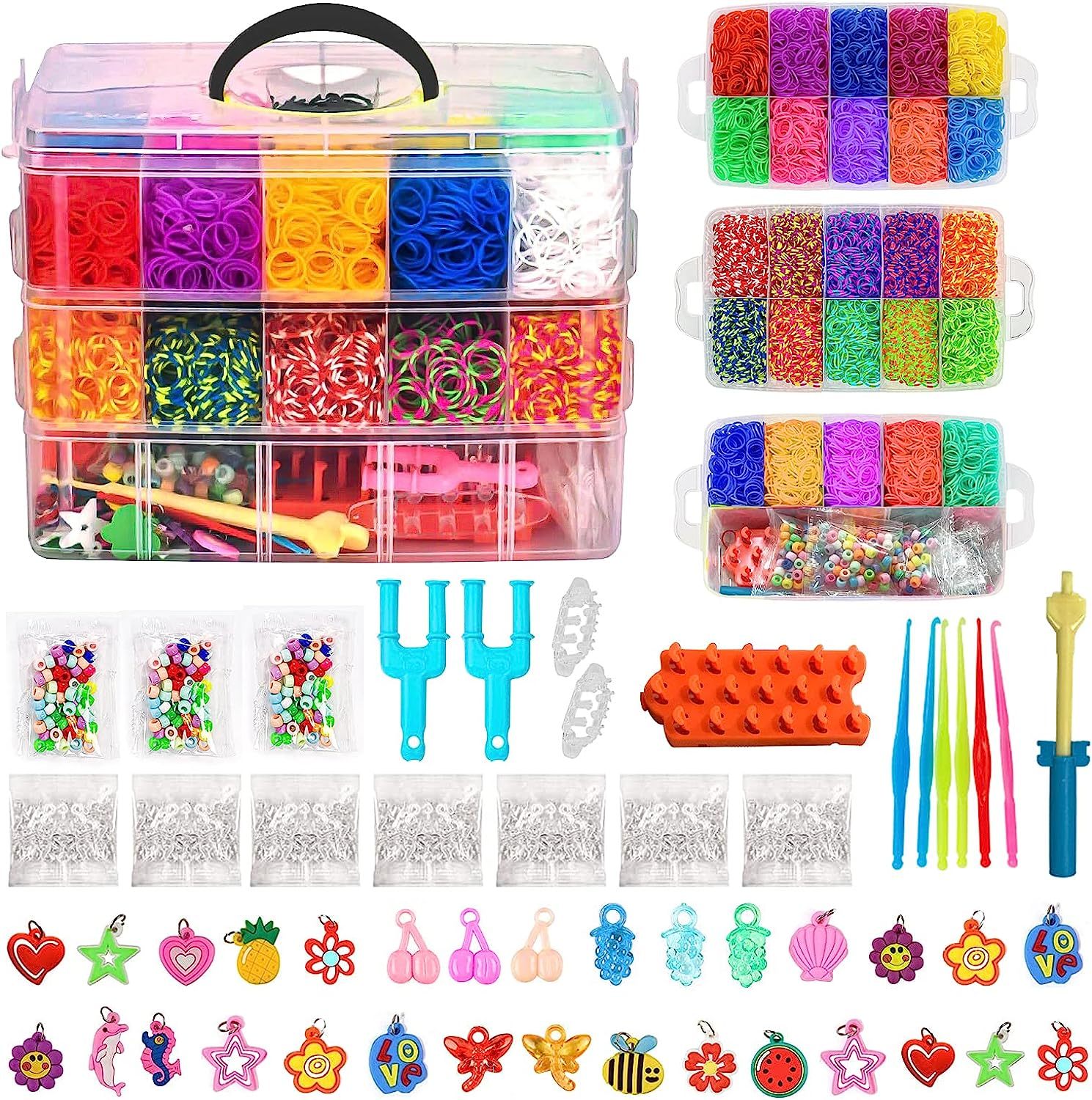 3500+ Rubber Loom Bands Colorful Loom Beads Storage Box Set with
