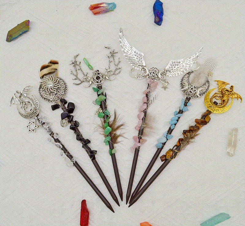 Halloween Natural Crystal Stone Witch Fairy Stick Magic Wand - Temu