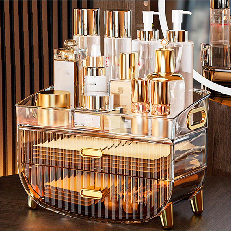 Cosmetic Storage Box Rotating With Mirror Integrated Desktop Large
