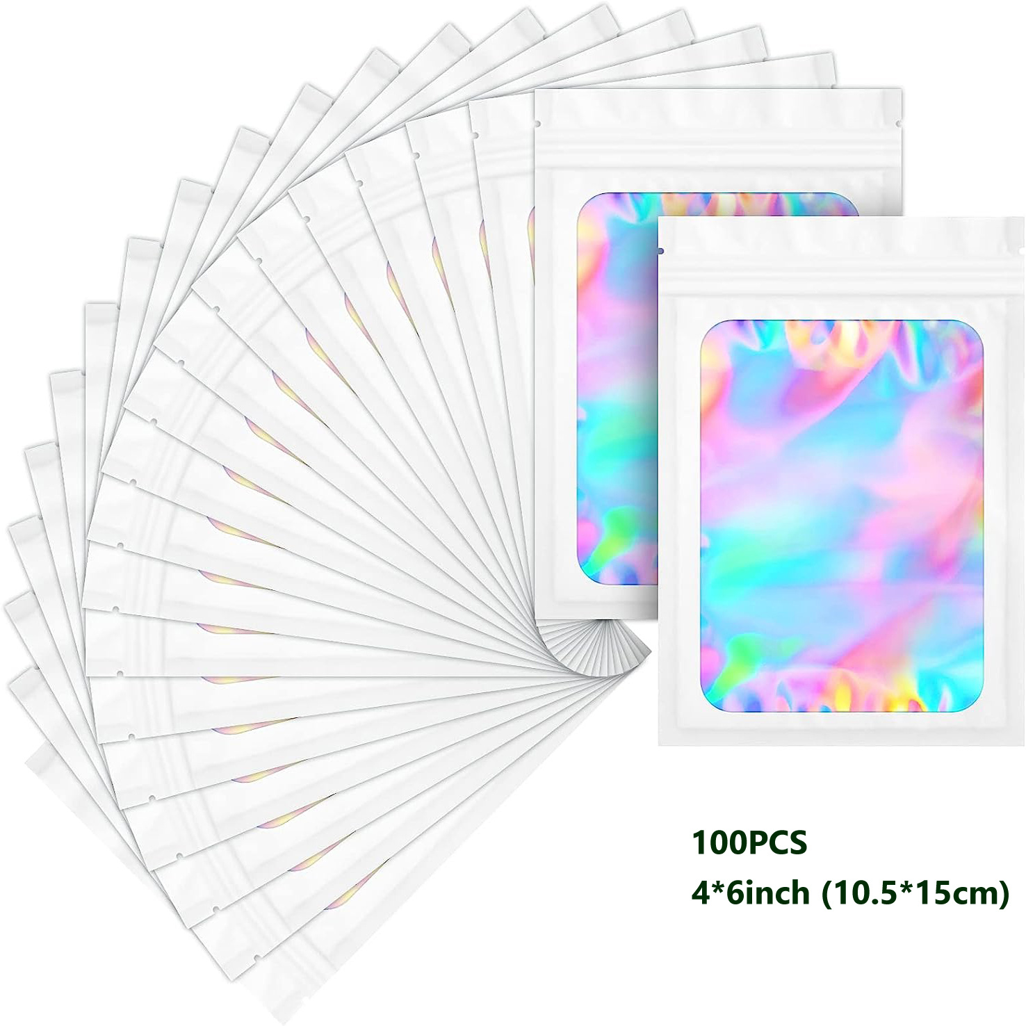 Reusable Zip Lock Sealing Bags, 100PCS Double Sided Holographic Color Smell  Proof Bags Foil Pouch Bags (Pink, 2 x 3 inch)