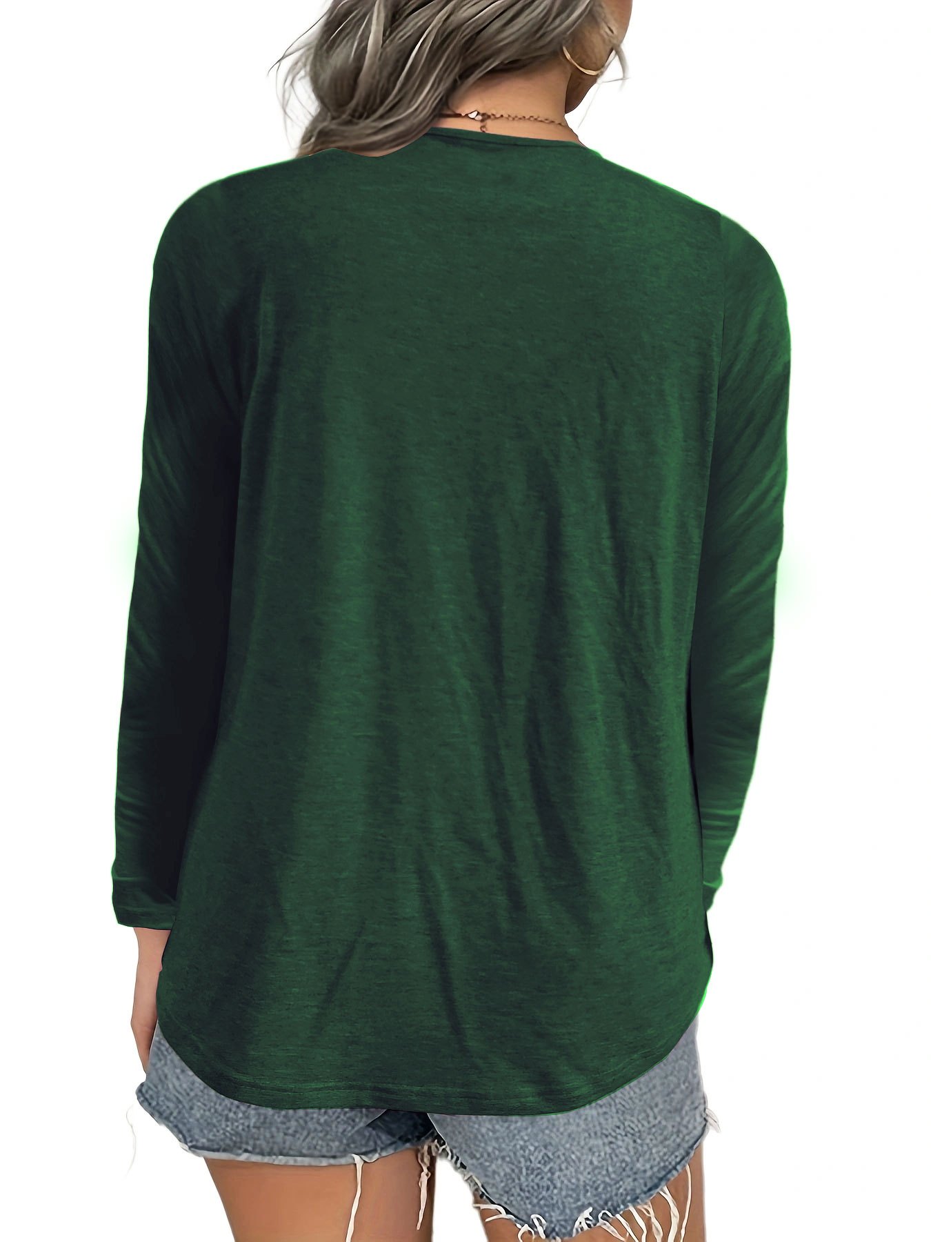Women's Elegant Square Neck Long Sleeve Blouse - Solid Green Summer Top with Vertical Pleats, Machine Washable Casual Chic Shirt for Office & Social Events, Nontransparent Fabric