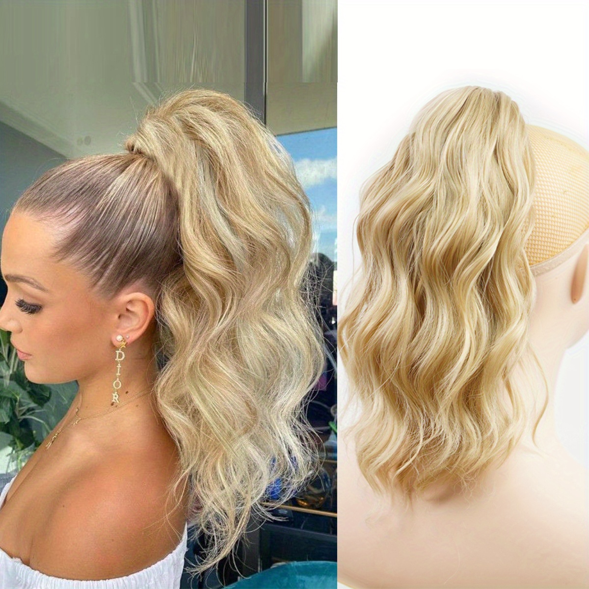 Water Wavy Ponytail Extension, 14 Inch Dirty Blonde