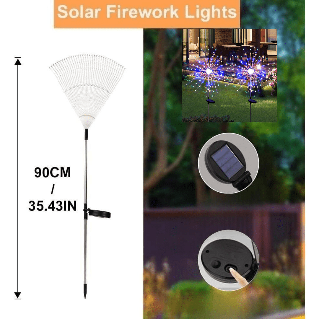 2pack solar garden lights firework lights outdoor waterproof lights 8 lighting modes for garden patio yard flowerbed party warm white multicolor cold white details 1