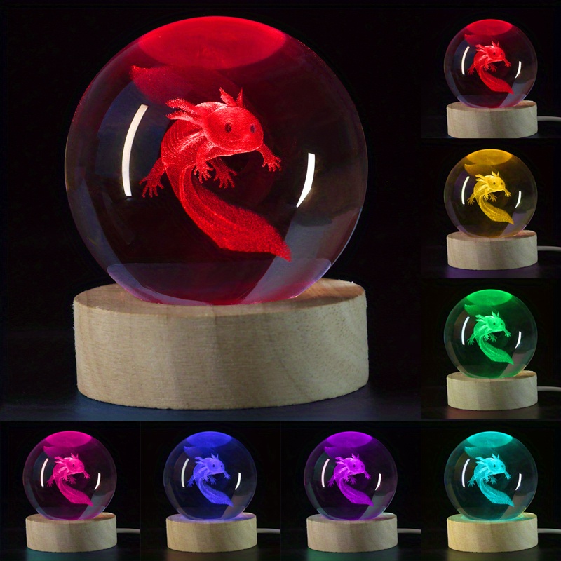 3d Axolotl Crystal Ball Night Light,3.15in K9 Crystal Ball Lamp