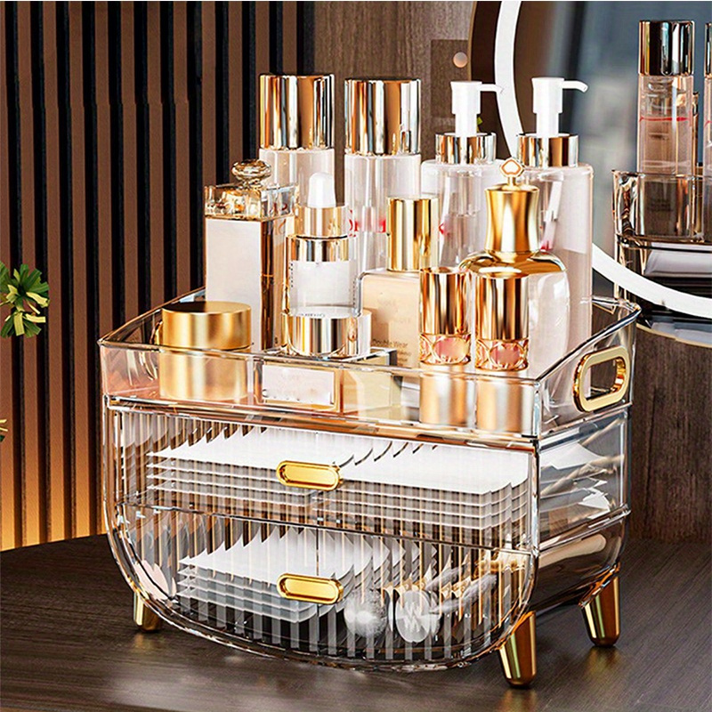 Golden Makeup Organizer Bathroom Storage Box Desktop Make Up