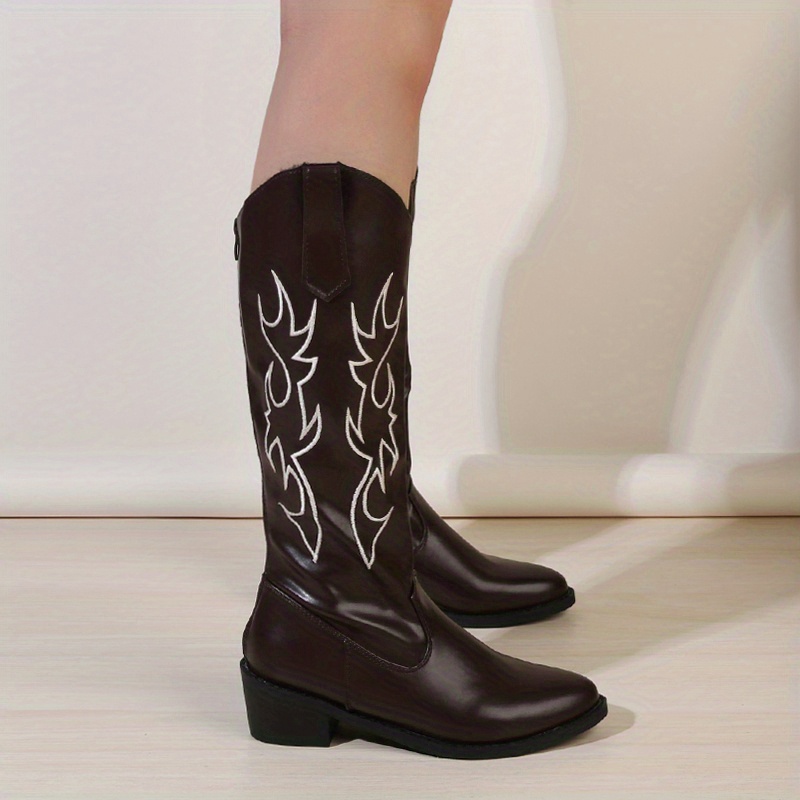 chunky heel cowboy boots women s embroidered fashion point