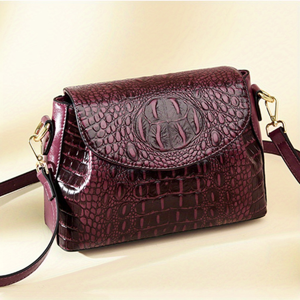 Purple Croc Flap Satchel Handbag- Order Wholesale