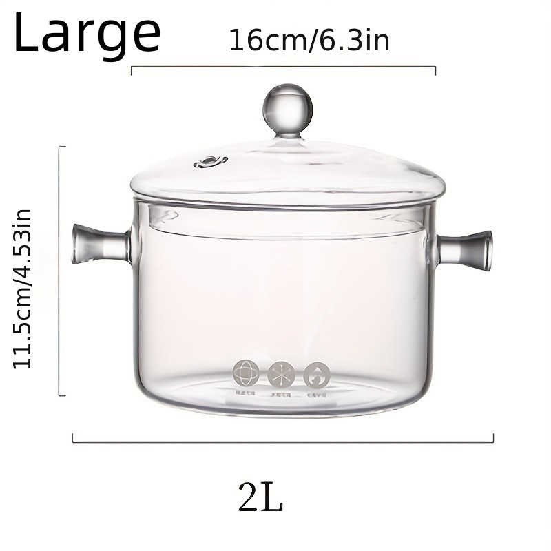 Juego de ollas de vidrio transparente para cocinar en la estufa, utensilios  de cocina de vidrio de 1.9 litros/67 onzas líquidas, olla a fuego lento