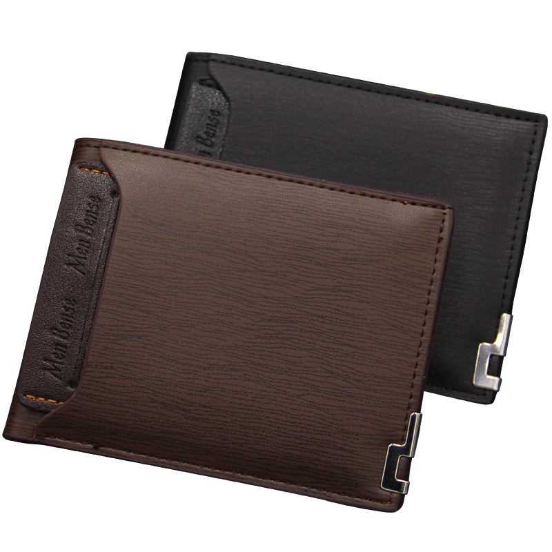 Mens Leather Short Wallet With Id Window Money Clip Multi Card Card