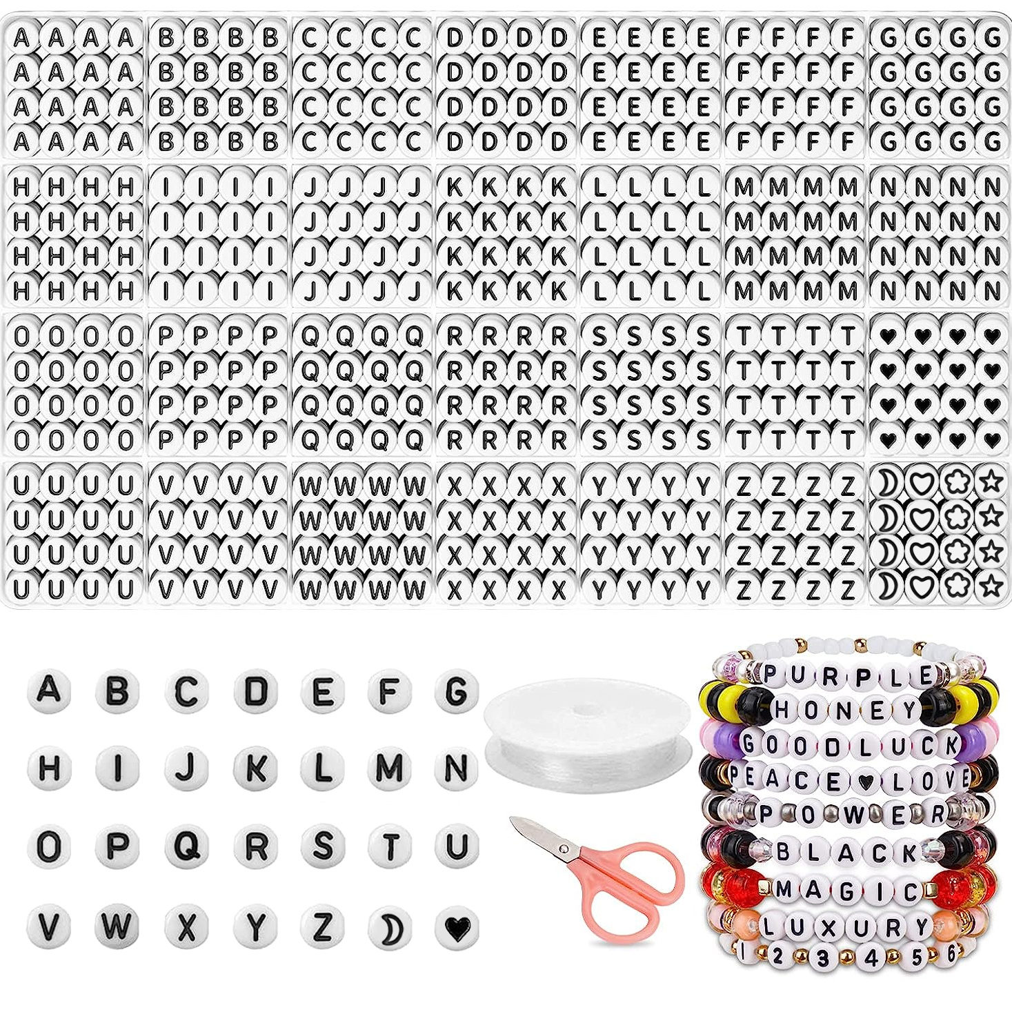 1400pcs Letter Beads, 4x7 mm Acrylic Alphabet Beads, Beads for Jewelry and  Bracelet Making,Letter Bead Bracelet