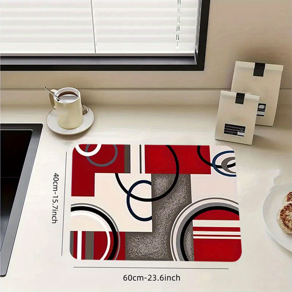 Rubber Dish Drying Mat, Kitchen Countertop Red Drain Pad, Non Slip  Absorbent Floor Mat, Modern Geometric Drain Pad, Absorbent Kitchen Drain Pad,  Machine Washable, Entrance Door, Kitchen, Living Room, Laundry, Bathroom Pad  