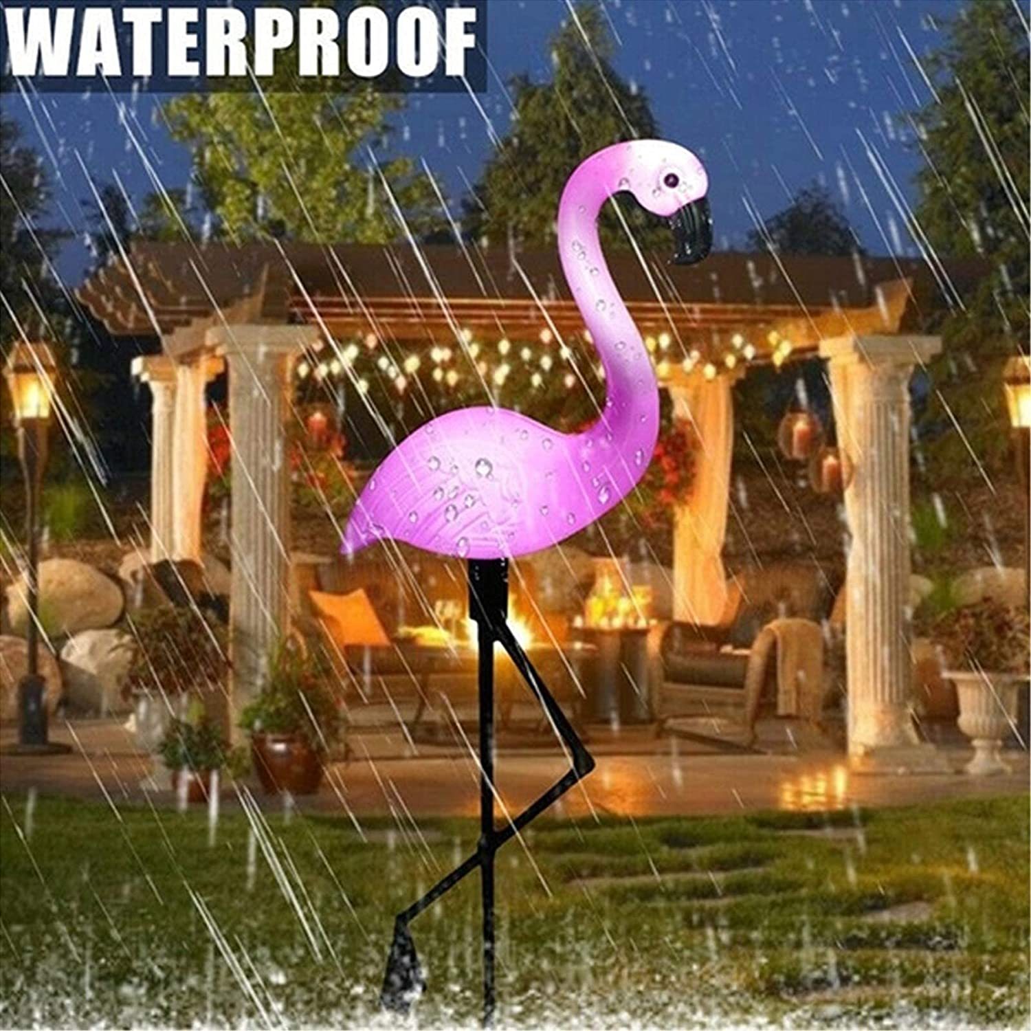 3pcs garden outdoor flamingo led stake lights solar powered waterproof for garden lawn patio pond backyard decor details 4