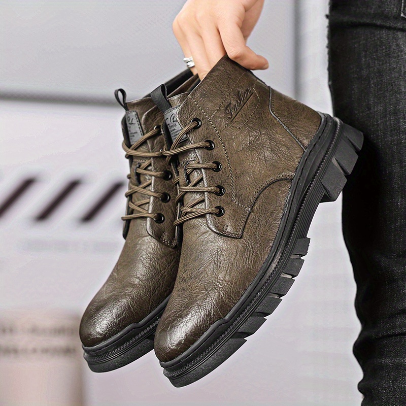 Mens Ankle Boots Lace Up Boots With Side Zipper Casual Walking Shoes ...