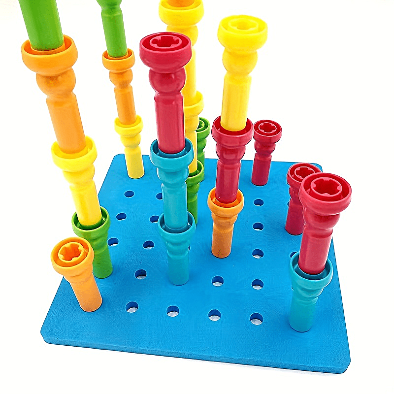 VIPAMZ Peg Board Set - Montessori Occupational Therapy Fine Motor Skills Toy for Toddlers and Preschoolers. 25 Tall-Stacker Peg