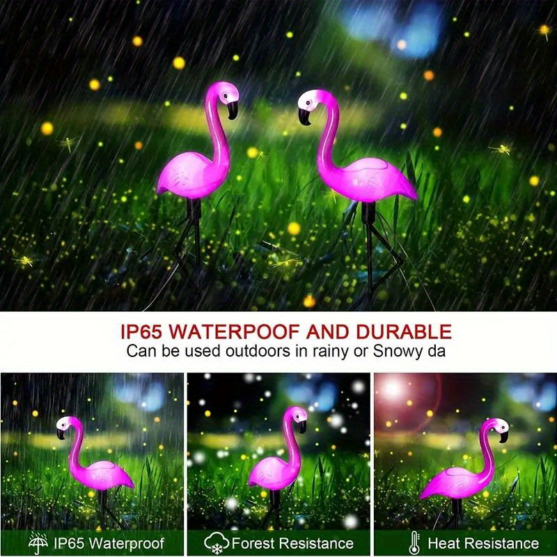 3pcs garden outdoor flamingo led stake lights solar powered waterproof for garden lawn patio pond backyard decor details 6