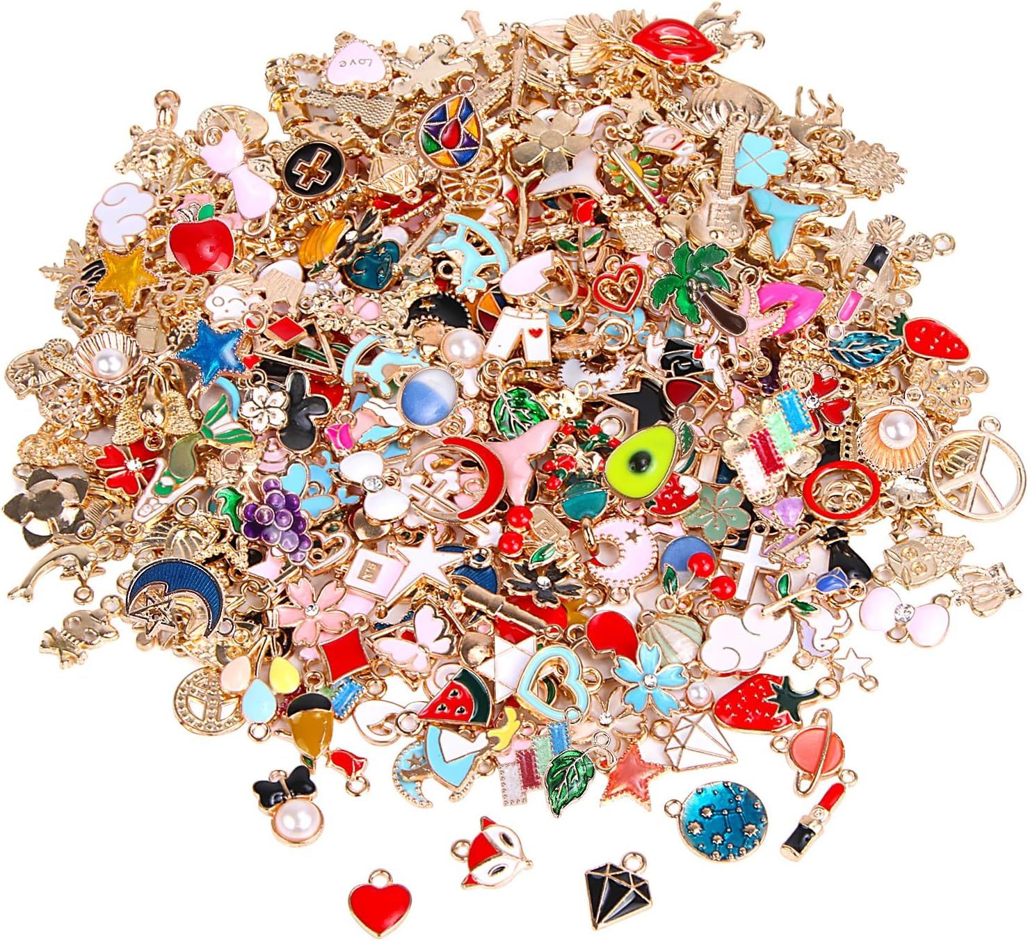 Bulk Enamel Charms, Multicolor Charms , Assortment of Gold Enamel Charms  for Jewelry Making pick the Charms You Wantcheck DESCRIPTION 