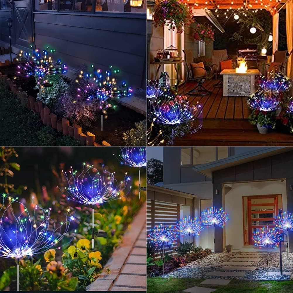 2pack solar garden lights firework lights outdoor waterproof lights 8 lighting modes for garden patio yard flowerbed party warm white multicolor cold white details 5