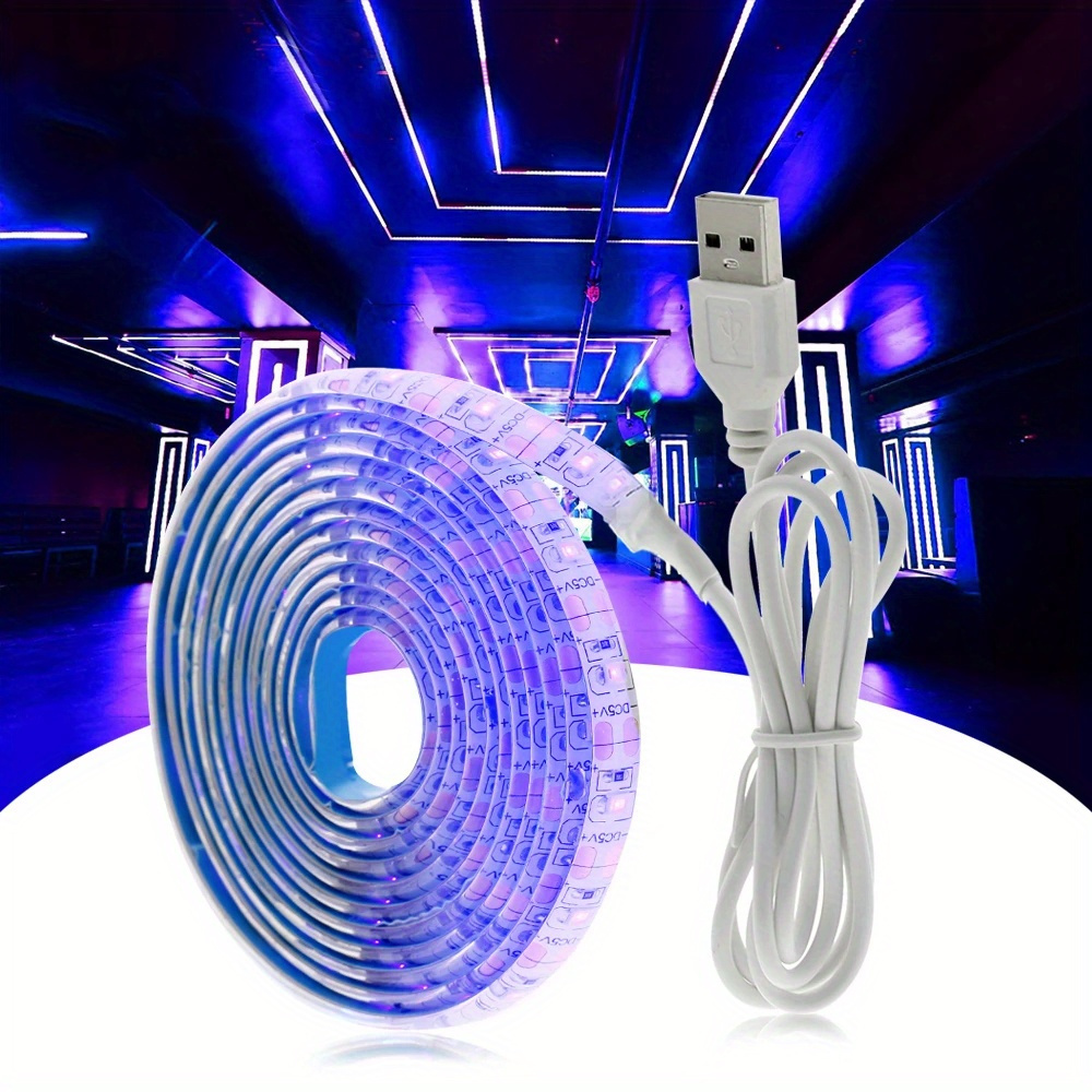 Wasserdichtes UV-LED-Streifenlicht, Schwarzlicht-LED-Streifen 5 V,  USB-betrieben, 6,56 Fuß, 120 LEDs, Wasserdicht, Lila, 395–400 Nm, Flexible