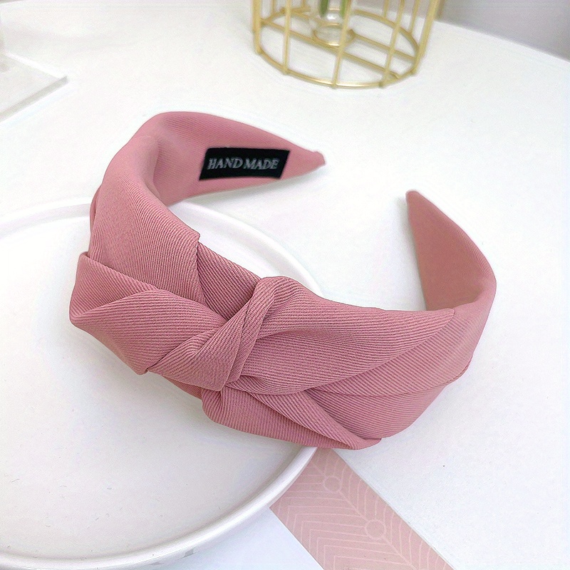 E-shop Neues modisches Damen-Stirnband, einfarbig, breites Seitenschal-Haarband mit Knoten in der Mitte, lässiger Turban, Kopfbedeckung für Erwachsene,