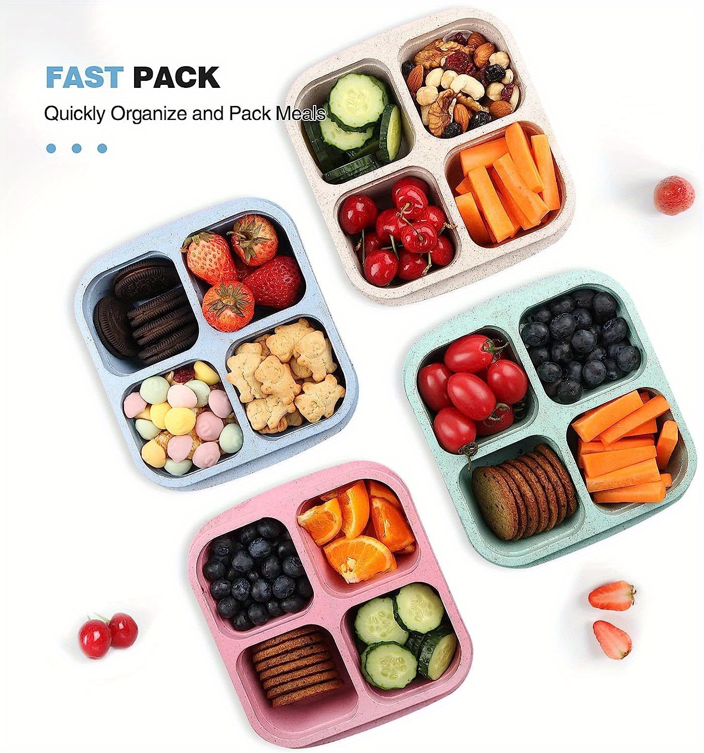 AVLA 15 Pack Snack Bento Box, Reusable Food Storage Container,  4-Compartment To Go Lunch Box, Meal P…See more AVLA 15 Pack Snack Bento  Box, Reusable