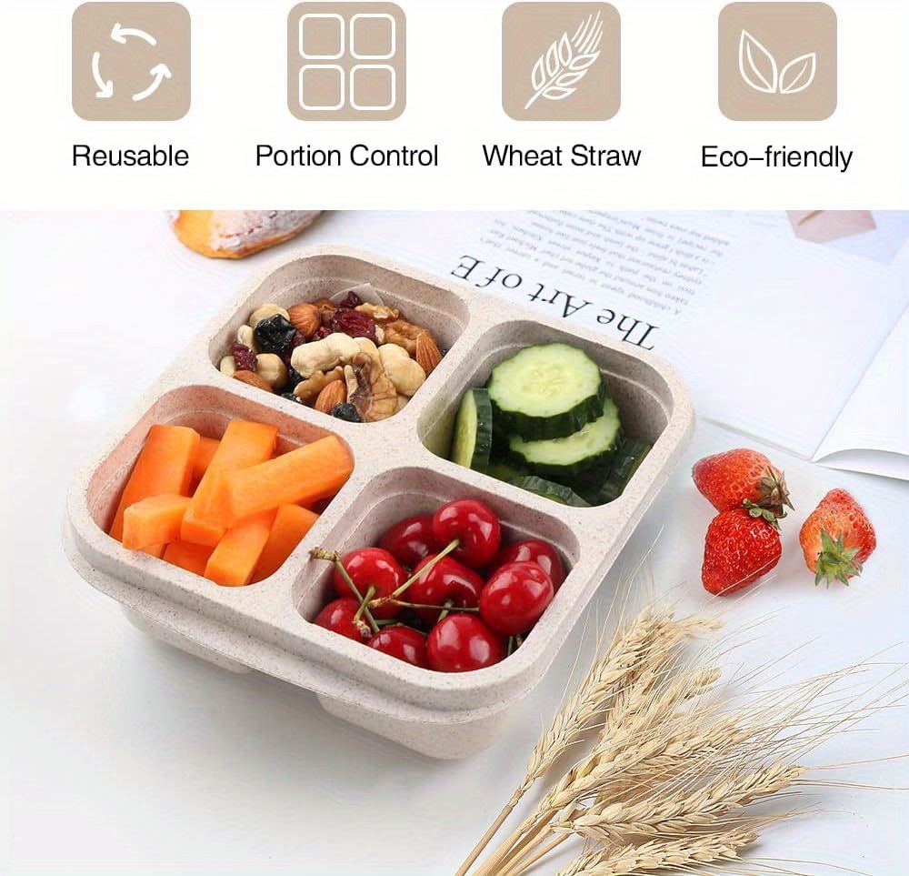 Wheat Straw Convenient Snack Container Set With 4-cell, Food