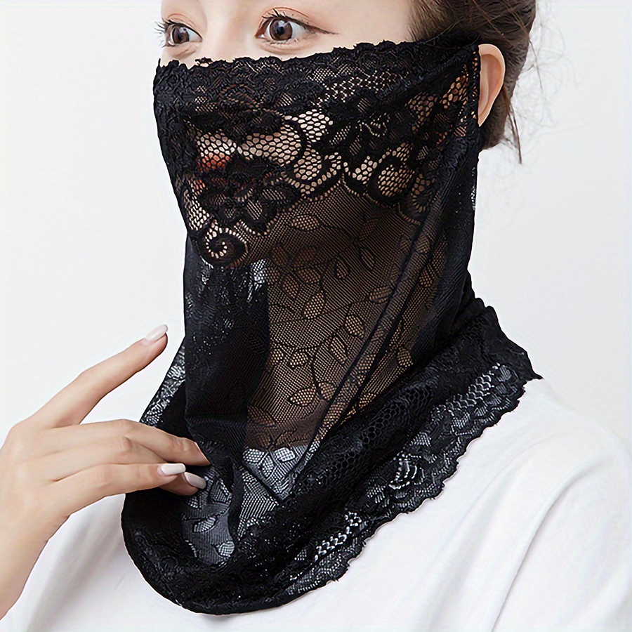 Thin Breathable Lace Face Mask Solid Color Casual Neck - Temu