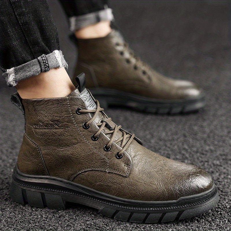 Men's Ankle Boots Lace-up Boots With Side Zipper, Casual Walking Shoes ...