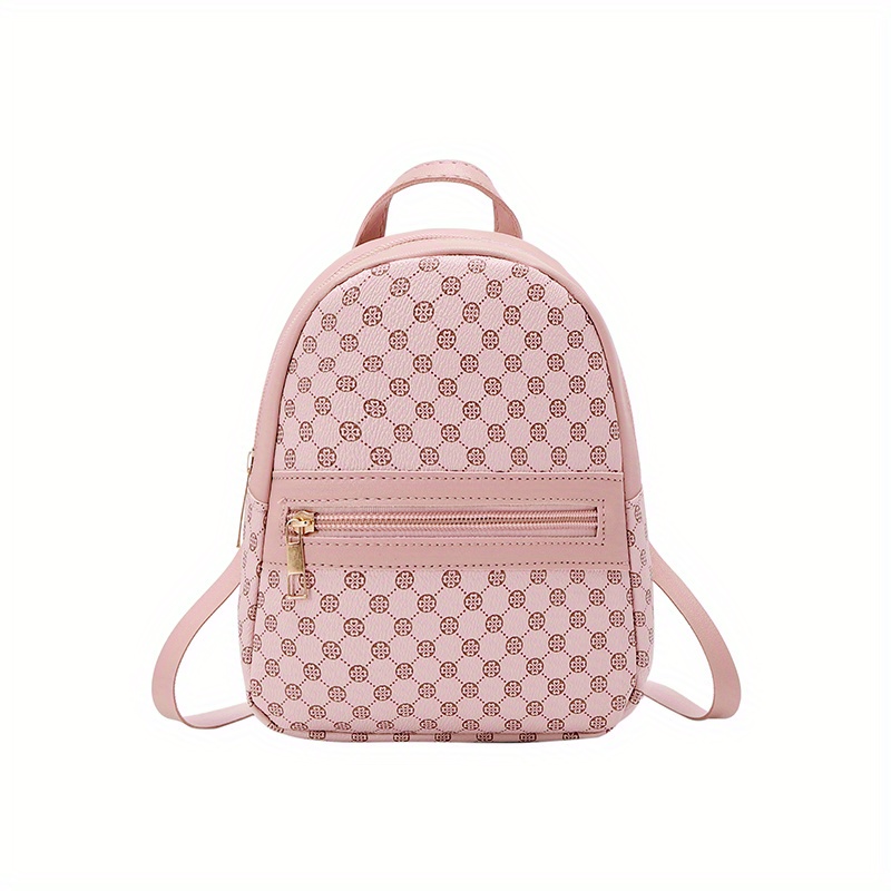 1pc Pink Pu Leather Fashionable Vintage Polka Dot Printed Backpack For  Daily Use