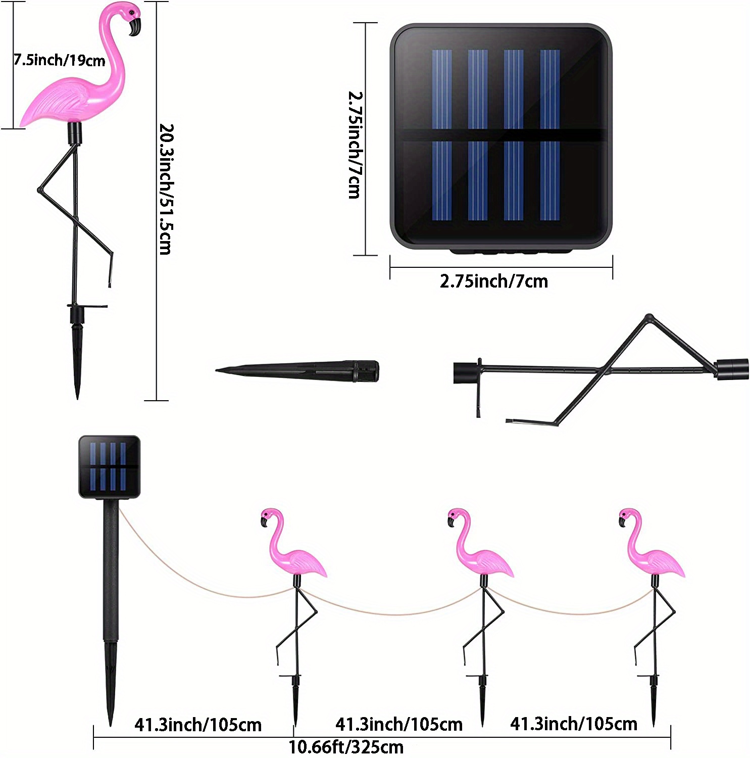 3pcs garden outdoor flamingo led stake lights solar powered waterproof for garden lawn patio pond backyard decor details 1