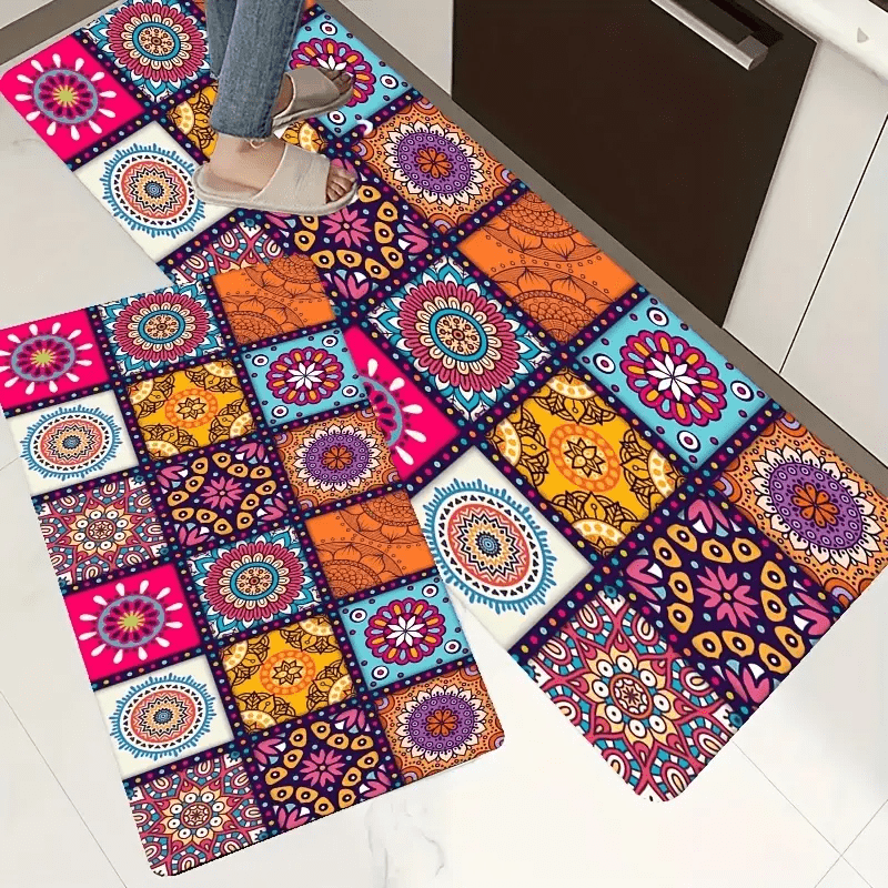 1pc colorful boho kitchen mat non slip oil proof entrance doormat   room laundry bathroom water absorbing floor mat aesthetic room decor details 1