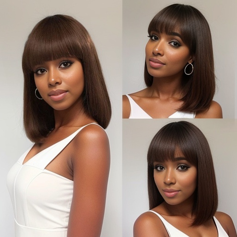 180 Density Short Chocolate Brown Bob Straight Hair Wigs Temu Canada