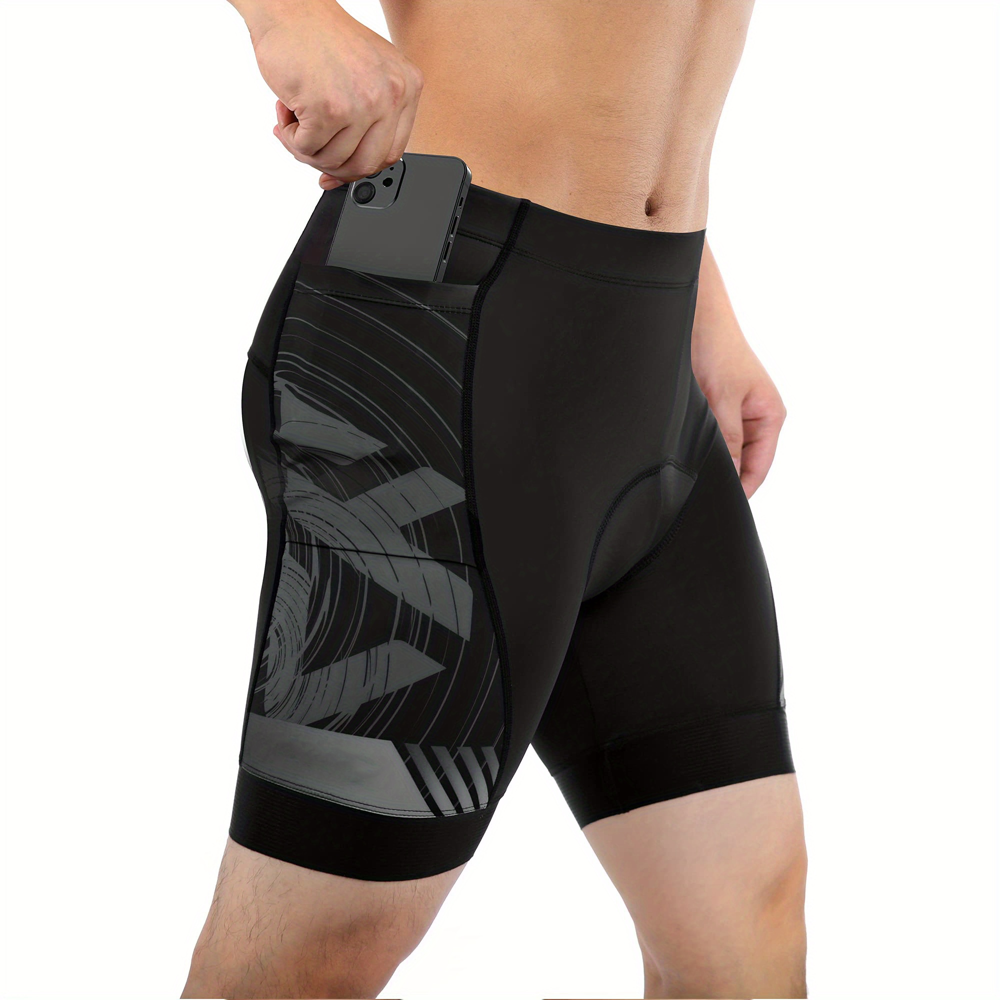 Men's Trendy Cycling Shorts Pocket 3d Padded Mid Stretch Temu
